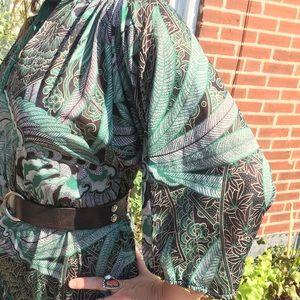 Vtg 60-70s Gunne Sax Japanese Motif FEATHER 420 Leaf Keyhole Custom Stylist’s